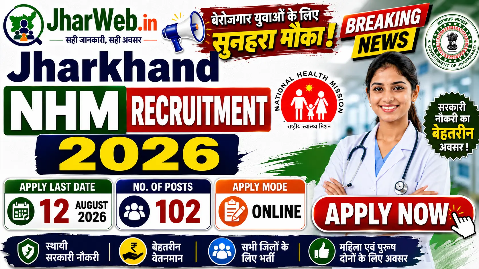 Jharkhand NHM Recruitment 2026: झारखण्ड में NHM के अंतर्गत 102 पदों पर बम्पर भर्ती शुरू 1 Jharkhand NHM Recruitment 2026