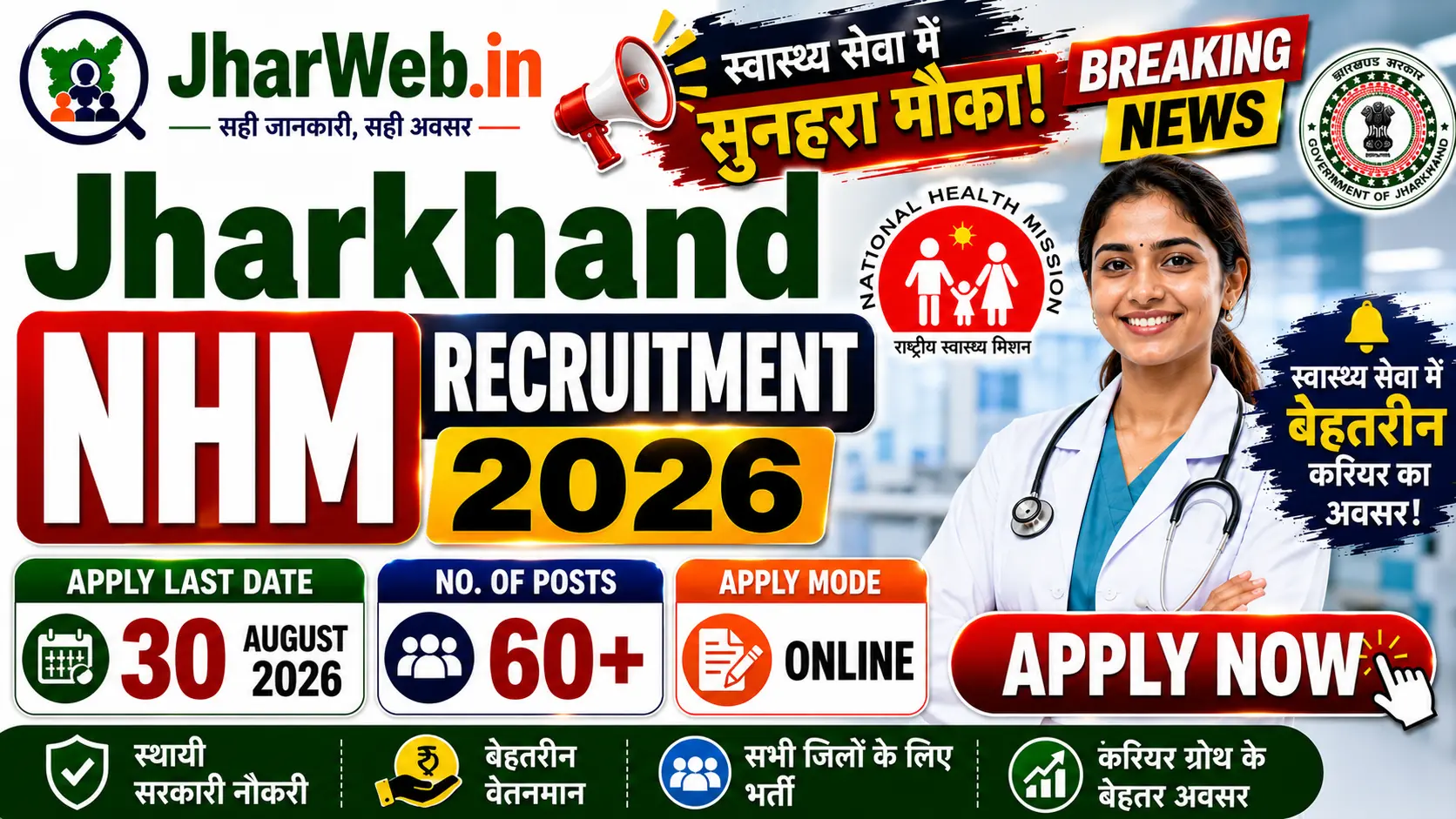 Godda NHM Recruitment 2026: गोड्डा जिले में NHM के अंतर्गत 60+ रिक्त पदों पर भर्ती के लिये ऑनलाइन आवेदन शुरू 1 Godda NHM Recruitment 2026